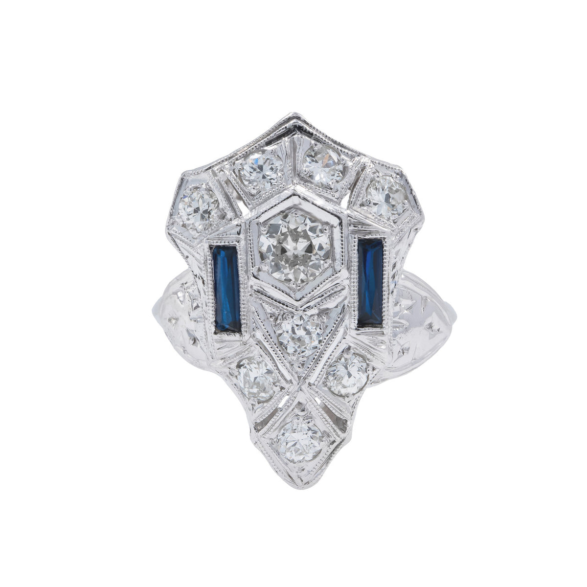 .94 Carat Diamond Synthetic Sapphire Platinum White Gold Ring