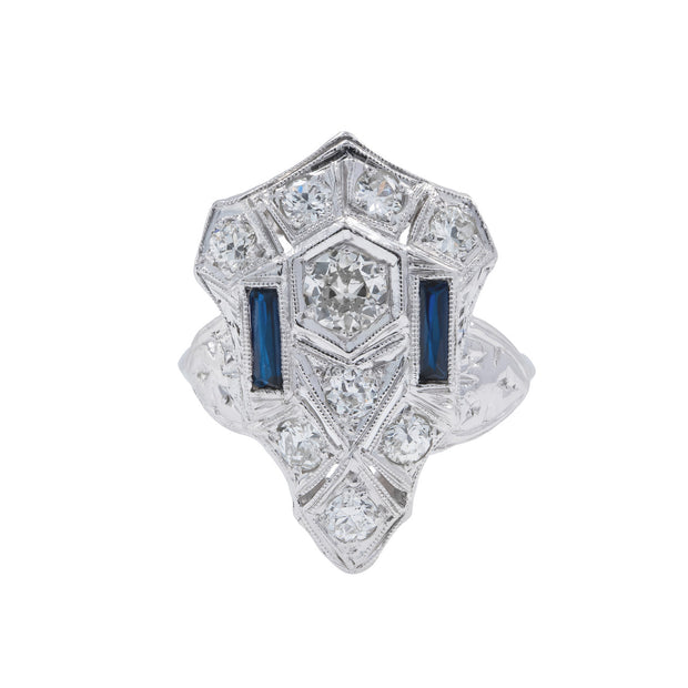 .94 Carat Diamond Synthetic Sapphire Platinum White Gold Ring