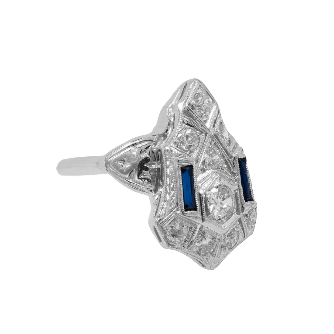 .94 Carat Diamond Synthetic Sapphire Platinum White Gold Ring – image 2