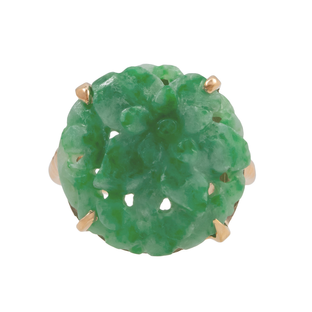 GIA Certified Jadeite Jade Yellow Gold Carved Ring
