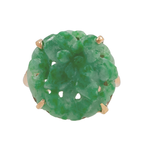 GIA Certified Jadeite Jade Yellow Gold Carved Ring