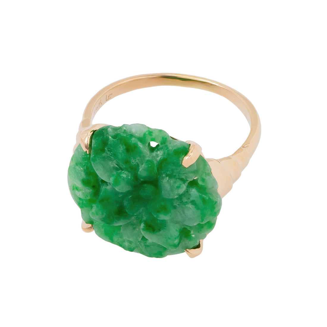 GIA Certified Jadeite Jade Yellow Gold Carved Ring – image 2
