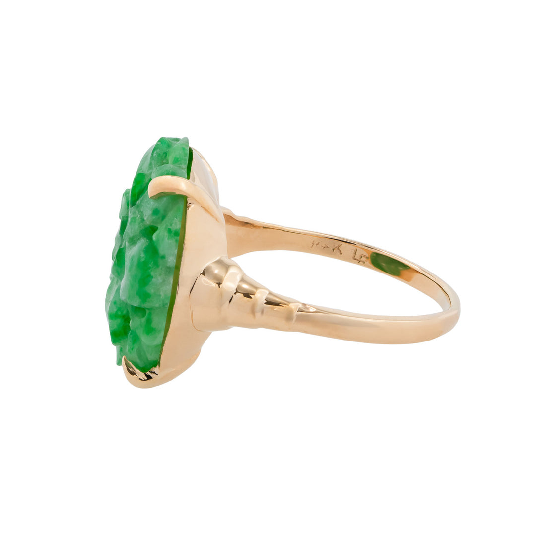 GIA Certified Jadeite Jade Yellow Gold Carved Ring – image 4