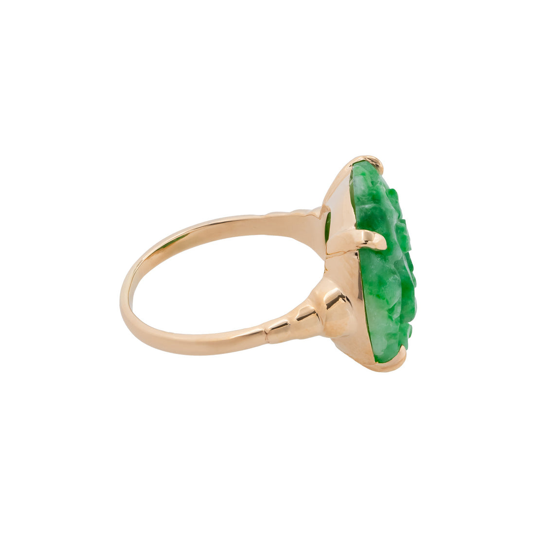 GIA Certified Jadeite Jade Yellow Gold Carved Ring – image 6