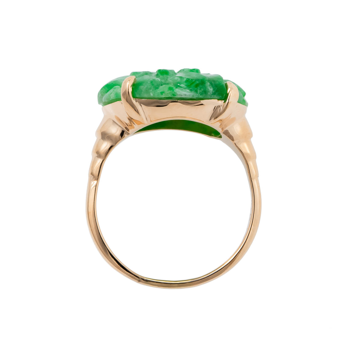 GIA Certified Jadeite Jade Yellow Gold Carved Ring – image 5