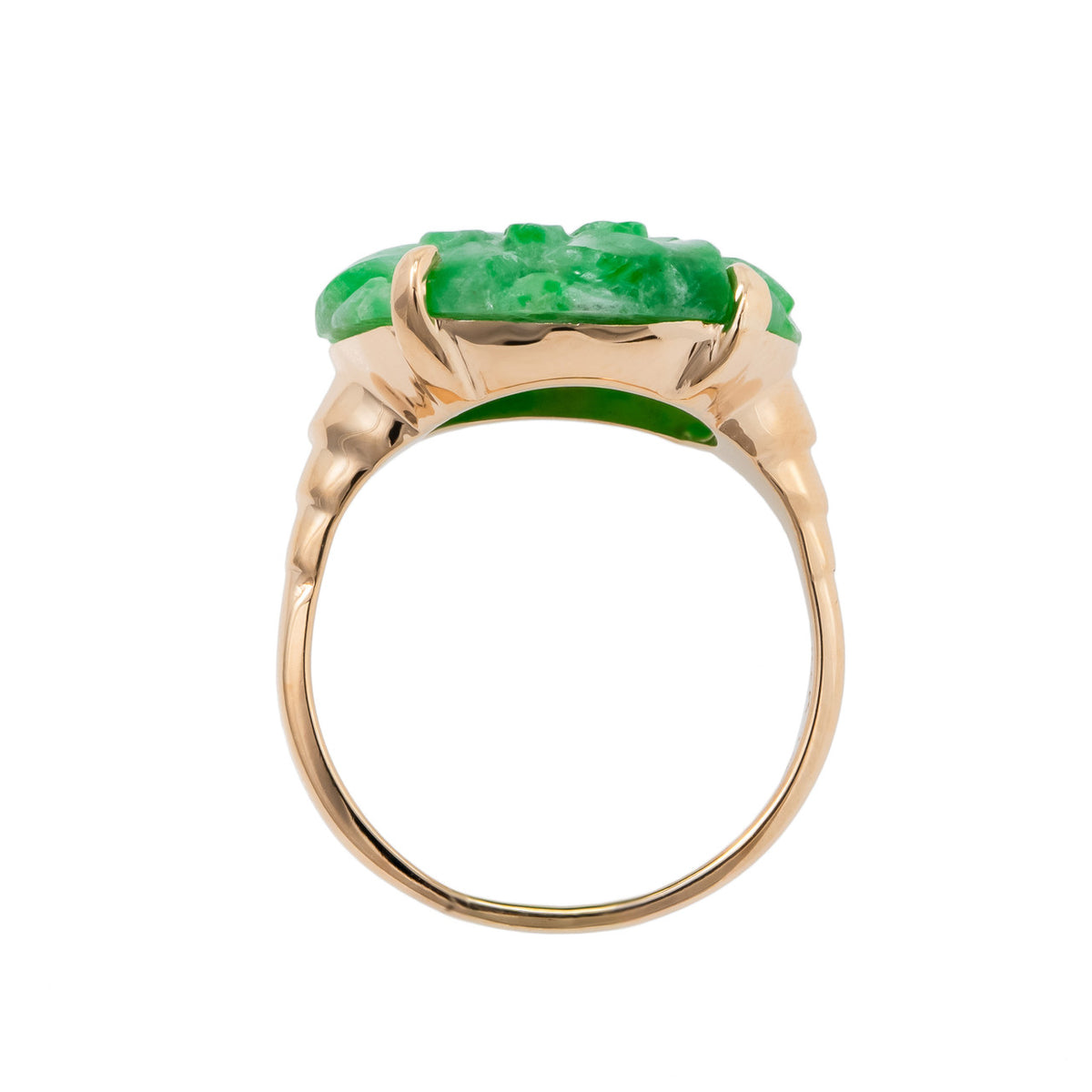 GIA Certified Jadeite Jade Yellow Gold Carved Ring – image 5