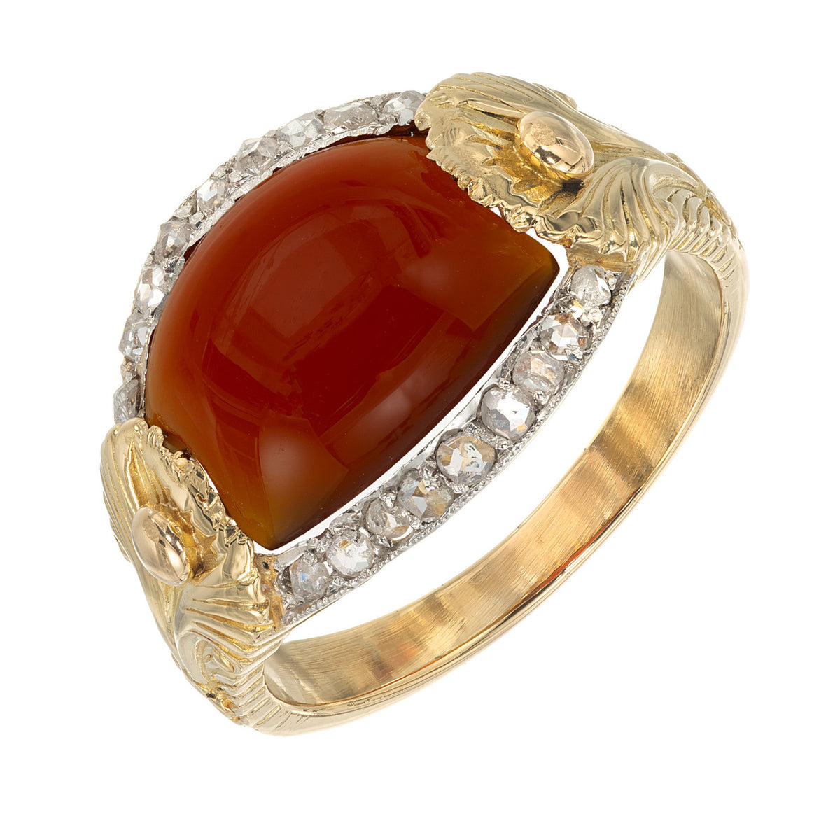 2.10 Carat Carnelian Diamond Halo Yellow Gold Dome Platinum Ring – image 2