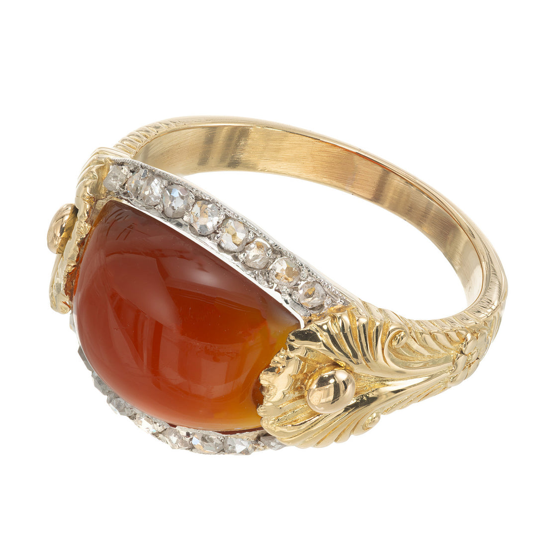 2.10 Carat Carnelian Diamond Halo Yellow Gold Dome Platinum Ring – image 3