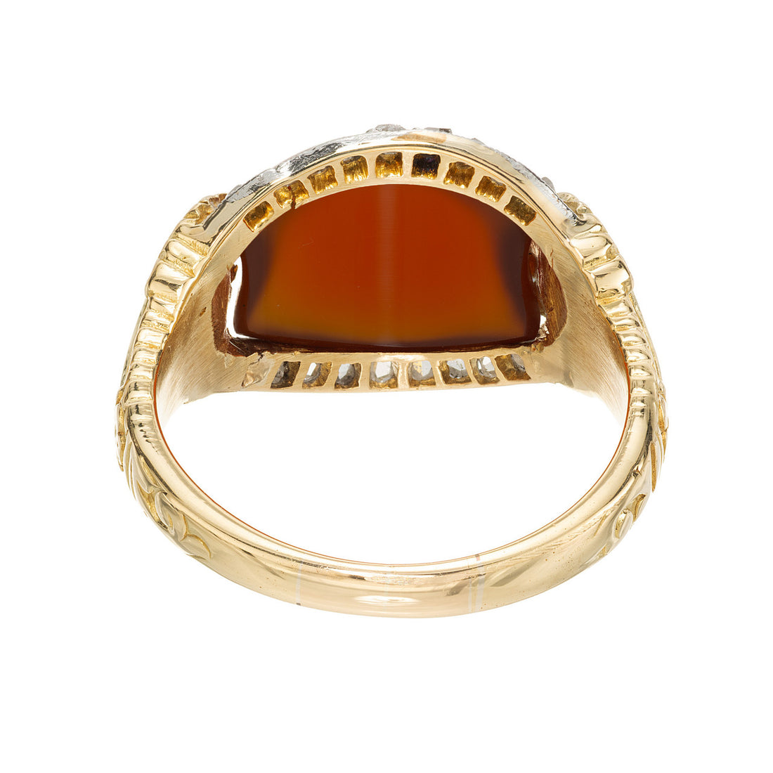 2.10 Carat Carnelian Diamond Halo Yellow Gold Dome Platinum Ring – image 5