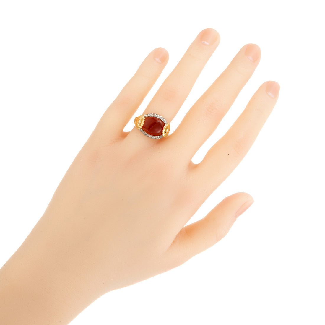 2.10 Carat Carnelian Diamond Halo Yellow Gold Dome Platinum Ring – image 6