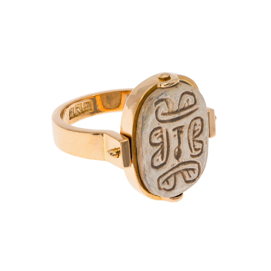 14k Yellow Gold Reversable Egyptian Faience Ring – image 2