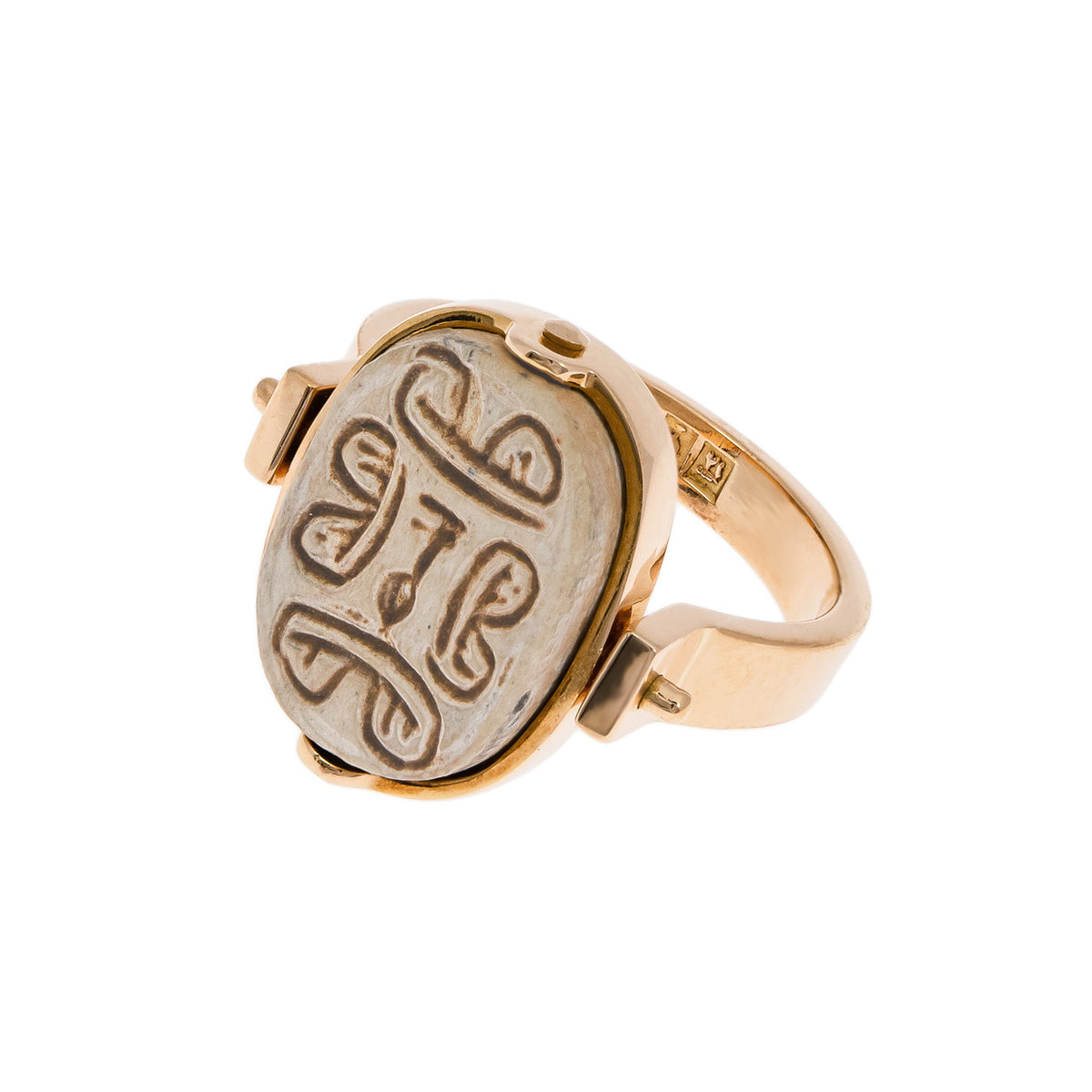 14k Yellow Gold Reversable Egyptian Faience Ring – image 3