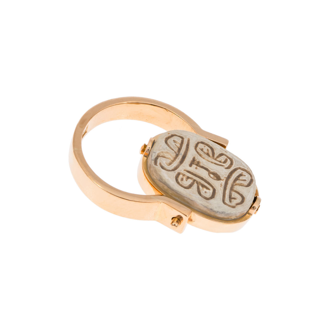14k Yellow Gold Reversable Egyptian Faience Ring – image 4