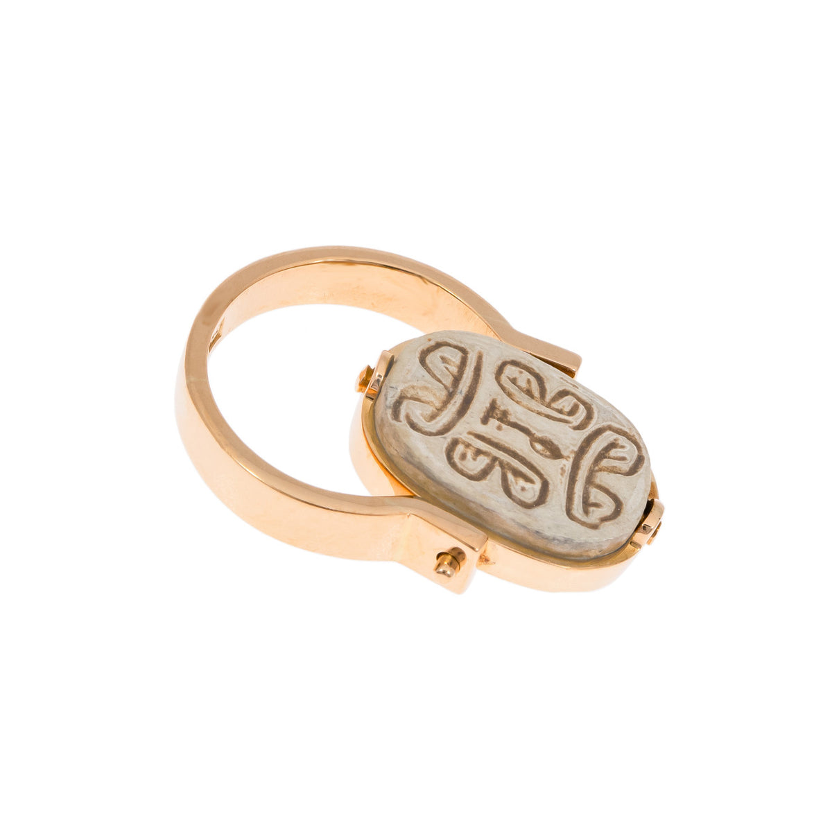 14k Yellow Gold Reversable Egyptian Faience Ring – image 4