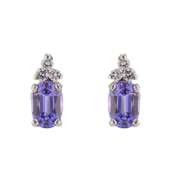 1.00 Carat Purple Tanzanite Diamond Yellow Gold Earrings