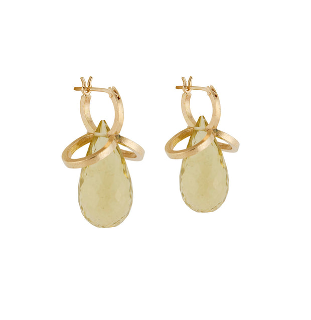 16.00 Carat Prasiolite Quartz Yellow Gold Dangle Earrings