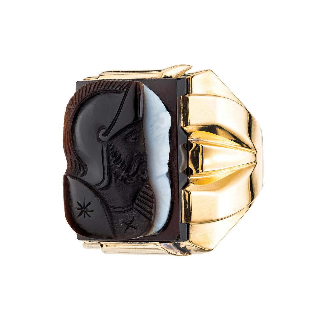 Carved Agate Yellow Gold Mens Ring – image 2