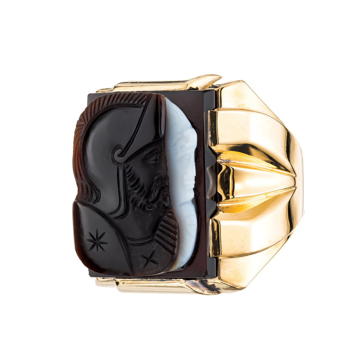Carved Agate Yellow Gold Mens Ring – image 2