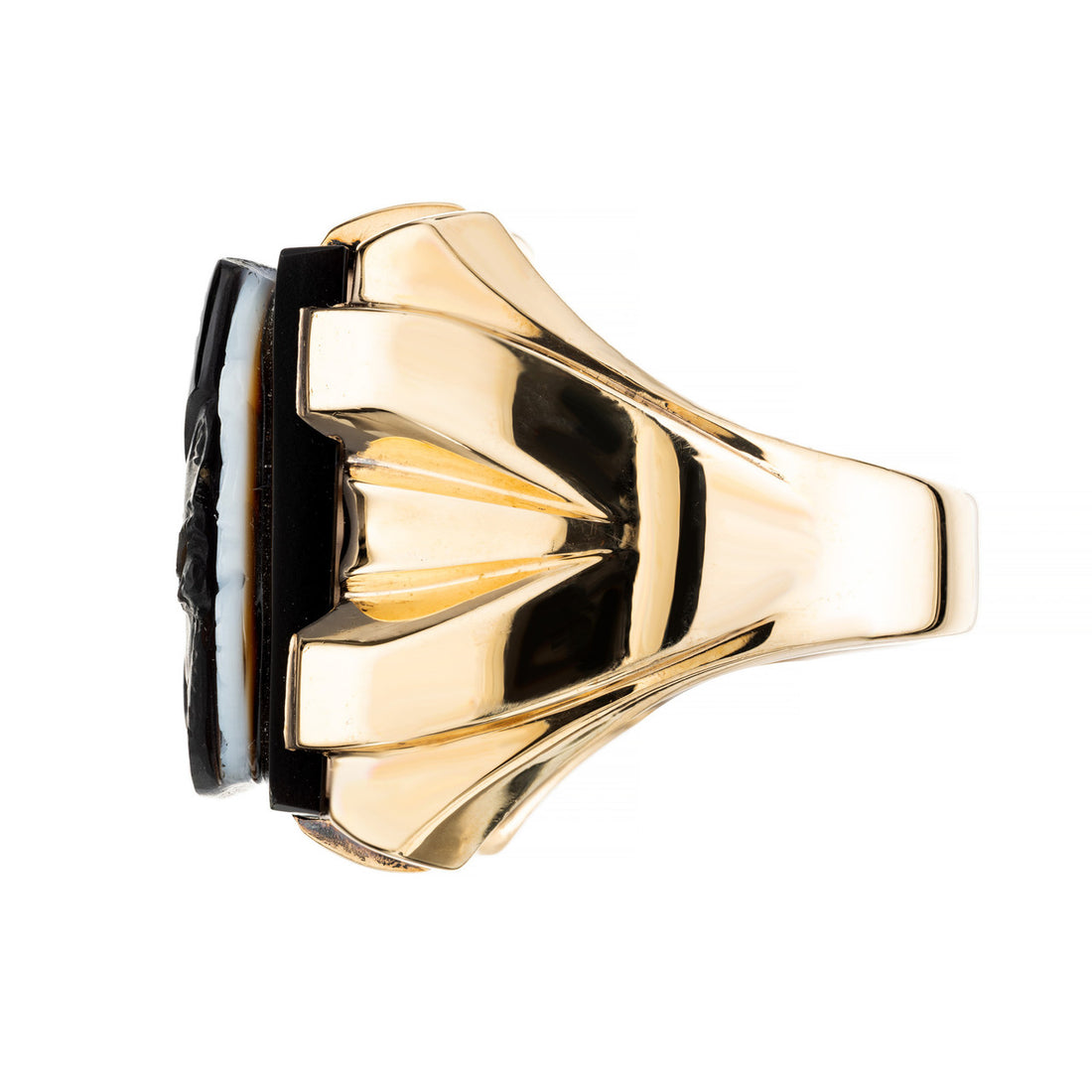 Carved Agate Yellow Gold Mens Ring – image 3