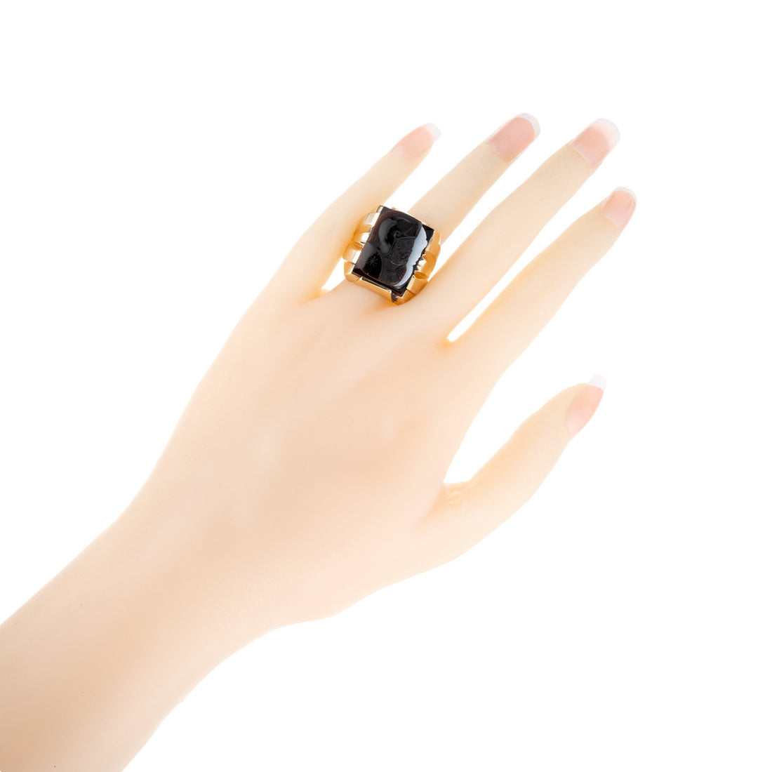 Carved Agate Yellow Gold Mens Ring – image 6