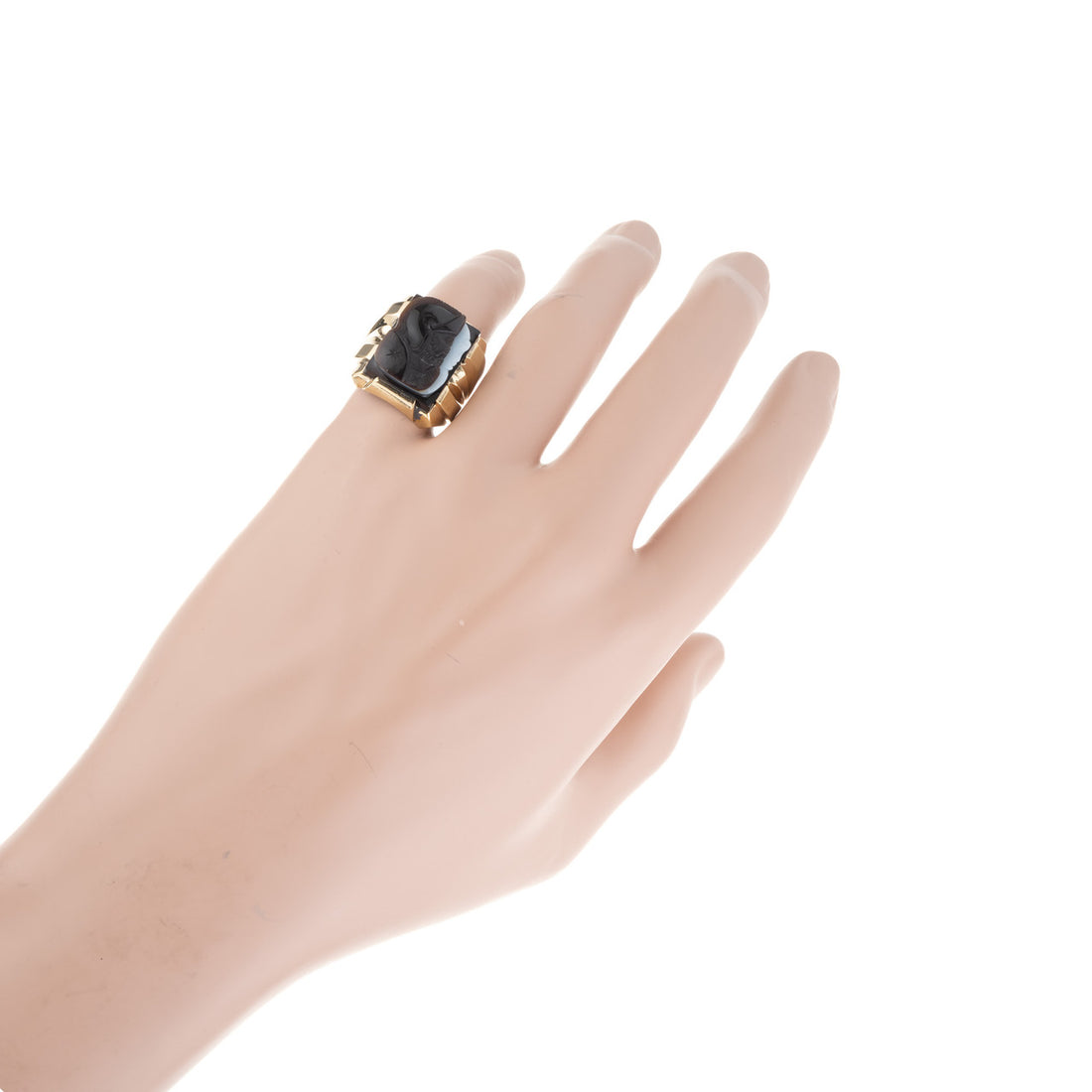Carved Agate Yellow Gold Mens Ring – image 7