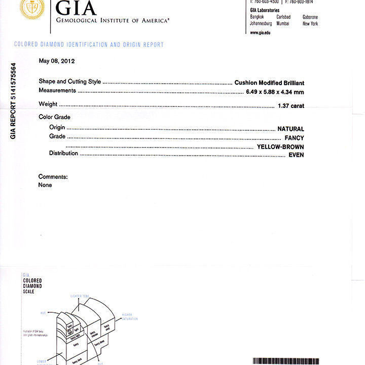 GIA Certified 1.37 Carat Natural Brown Diamond Platinum Engagement Ring – image 4
