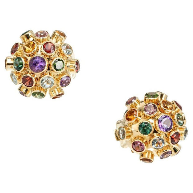 2.30 Carat Multi Color Semi Precious Gemstone Yellow Gold Sputnick Earrings