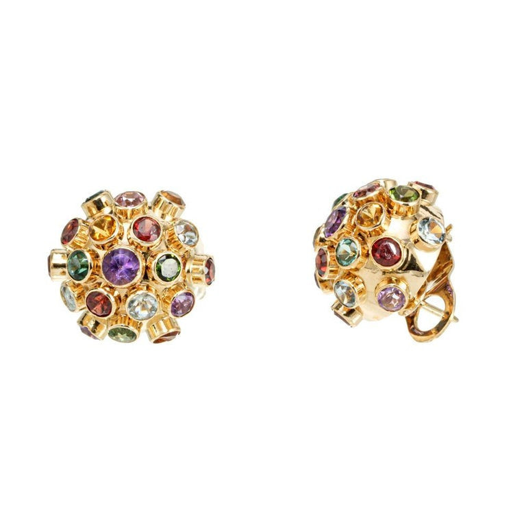 2.30 Carat Multi Color Semi Precious Gemstone Yellow Gold Sputnick Earrings – image 3