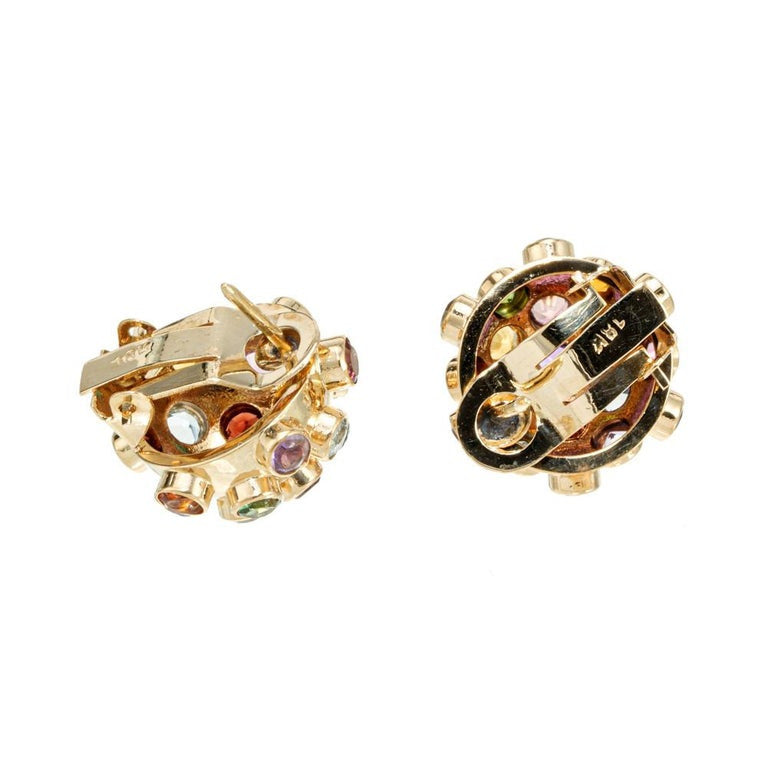 2.30 Carat Multi Color Semi Precious Gemstone Yellow Gold Sputnick Earrings – image 4