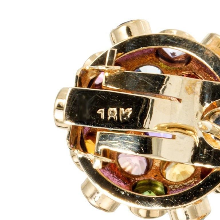 2.30 Carat Multi Color Semi Precious Gemstone Yellow Gold Sputnick Earrings – image 5