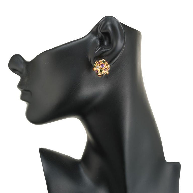 2.30 Carat Multi Color Semi Precious Gemstone Yellow Gold Sputnick Earrings – image 6