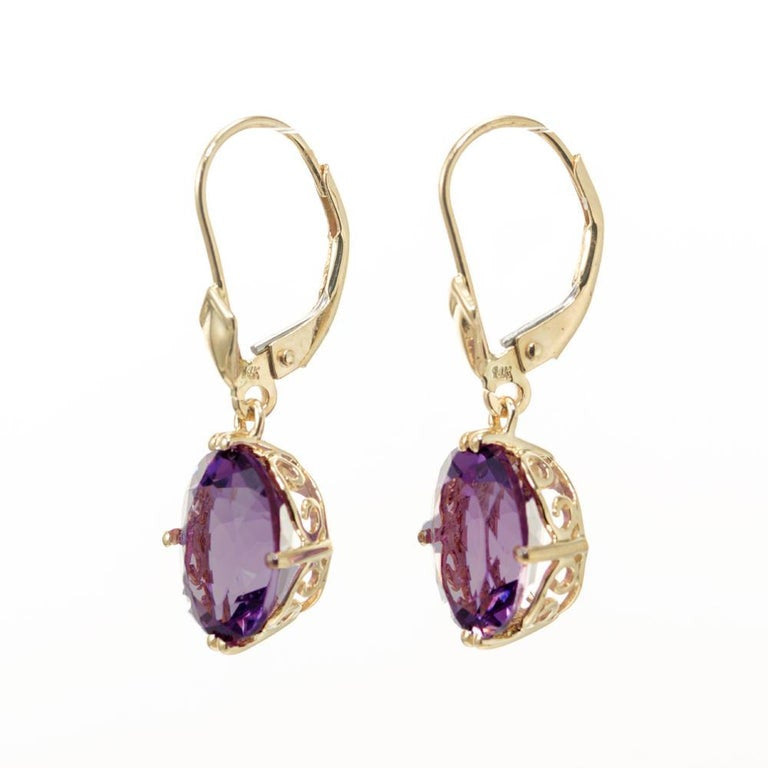 6.00 Amethyst Yellow Gold Dangle Earrings – image 2