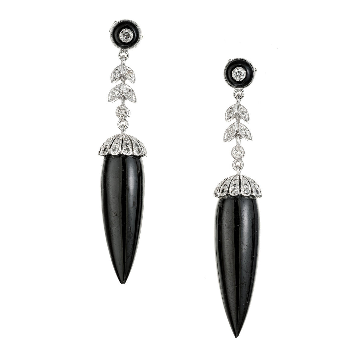 Art Deco .50 Carat Diamond Onyx White Gold Dangle Earrings