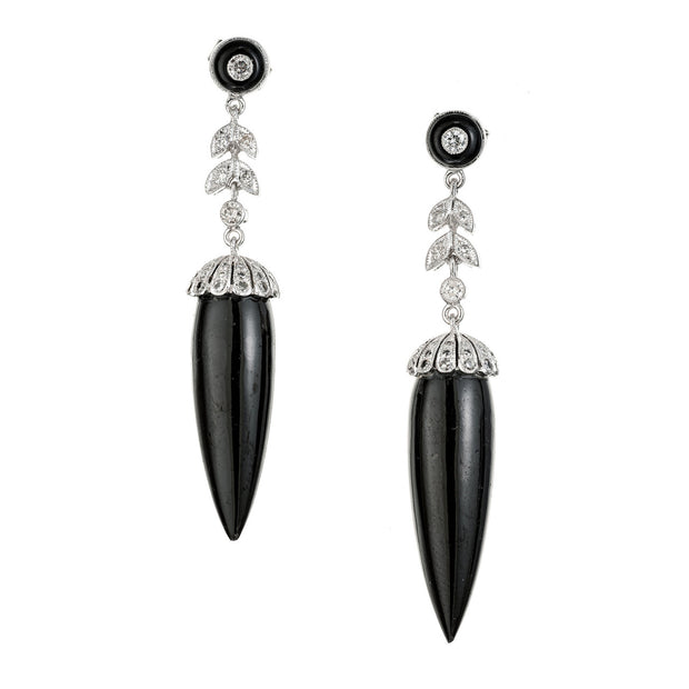Art Deco .50 Carat Diamond Onyx White Gold Dangle Earrings