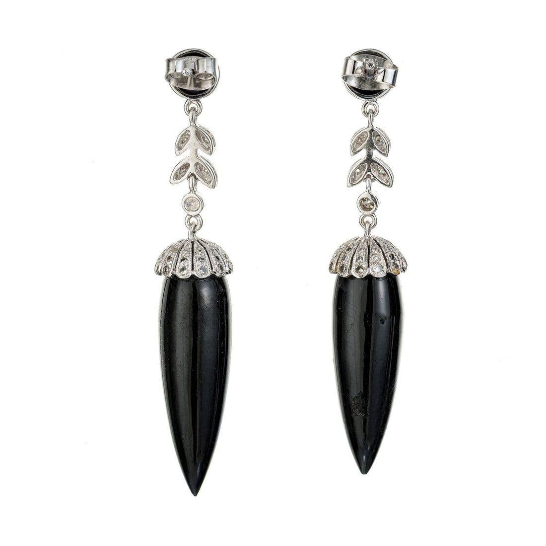 Art Deco .50 Carat Diamond Onyx White Gold Dangle Earrings – image 3