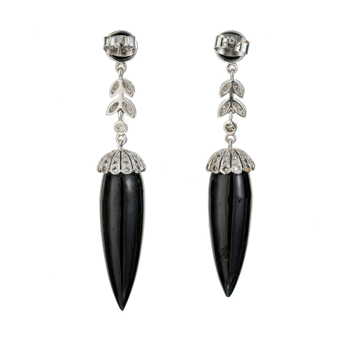 Art Deco .50 Carat Diamond Onyx White Gold Dangle Earrings – image 3