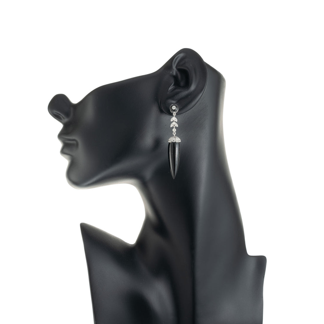 Art Deco .50 Carat Diamond Onyx White Gold Dangle Earrings – image 5