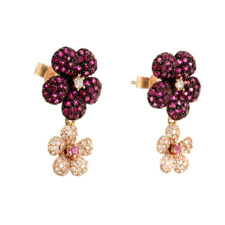 Effy Jardin 1.27 Carat Ruby Diamond Rose Gold Flower Dangle Earrings – image 2