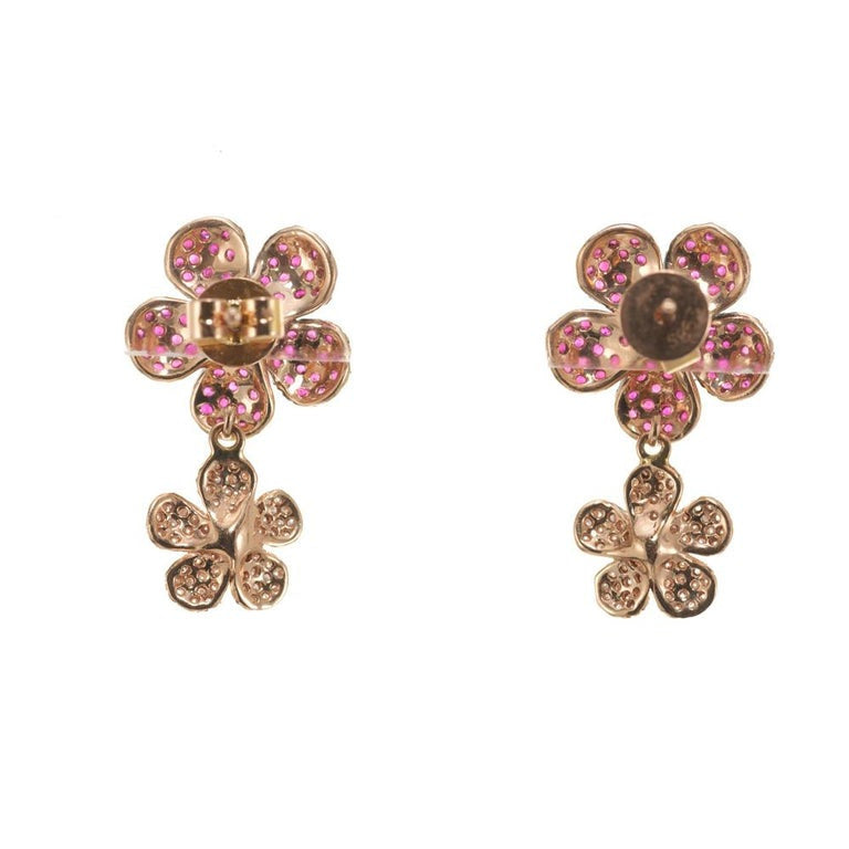 Effy Jardin 1.27 Carat Ruby Diamond Rose Gold Flower Dangle Earrings – image 3