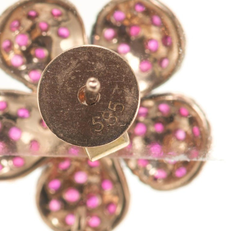 Effy Jardin 1.27 Carat Ruby Diamond Rose Gold Flower Dangle Earrings – image 4
