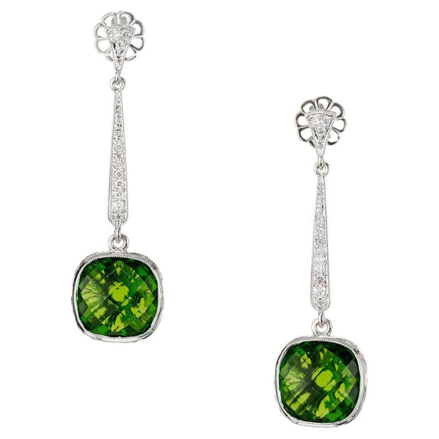 5.00 Carat Tourmaline Diamond White Gold Dangle Drop Earrings