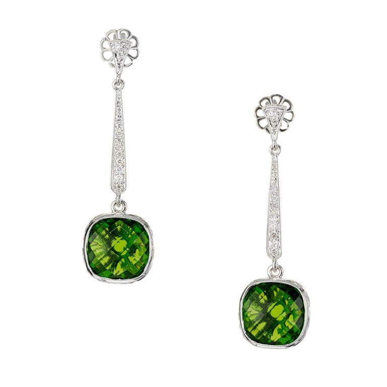 5.00 Carat Tourmaline Diamond White Gold Dangle Drop Earrings – image 2