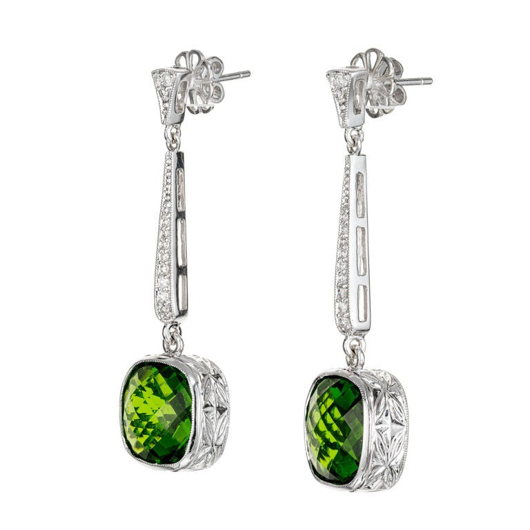 5.00 Carat Tourmaline Diamond White Gold Dangle Drop Earrings – image 3