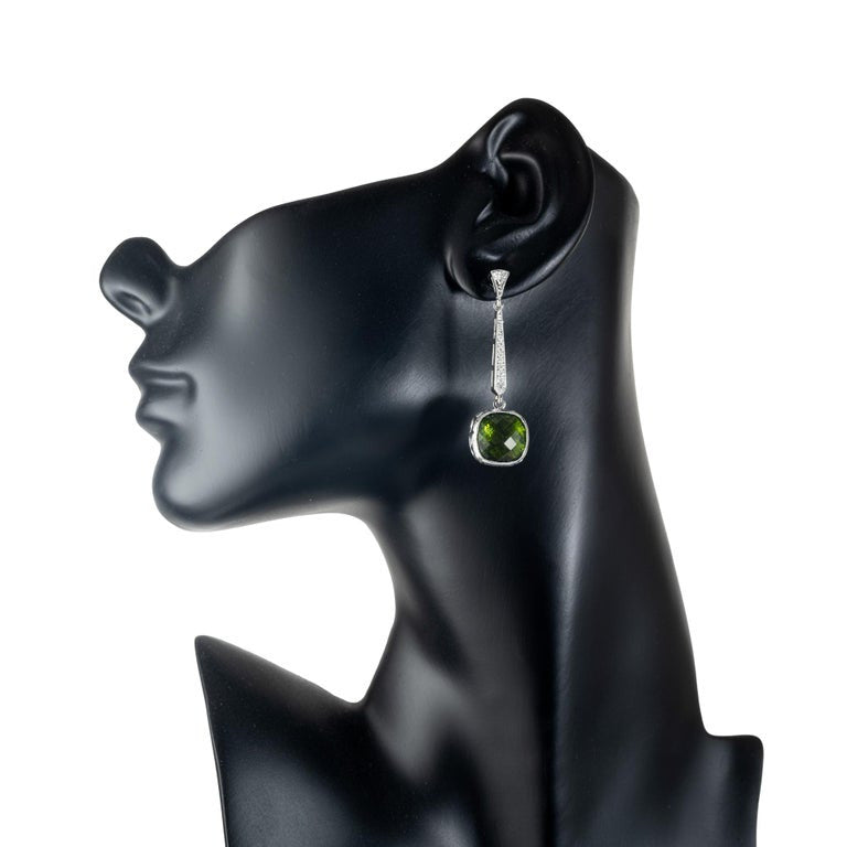 5.00 Carat Tourmaline Diamond White Gold Dangle Drop Earrings – image 5