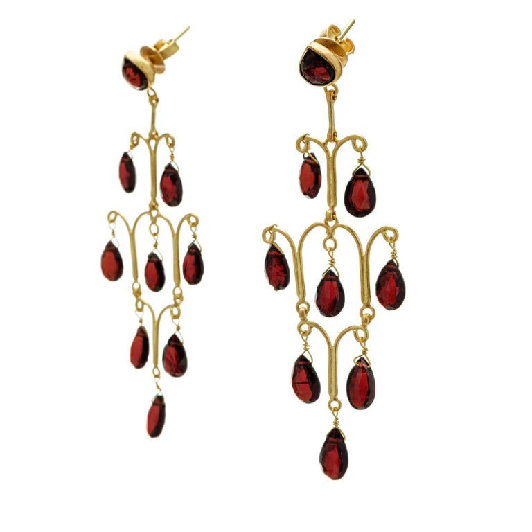 14.00 Carat Garnet Briolette Yellow Gold Chandelier Dangle Earrings – image 3