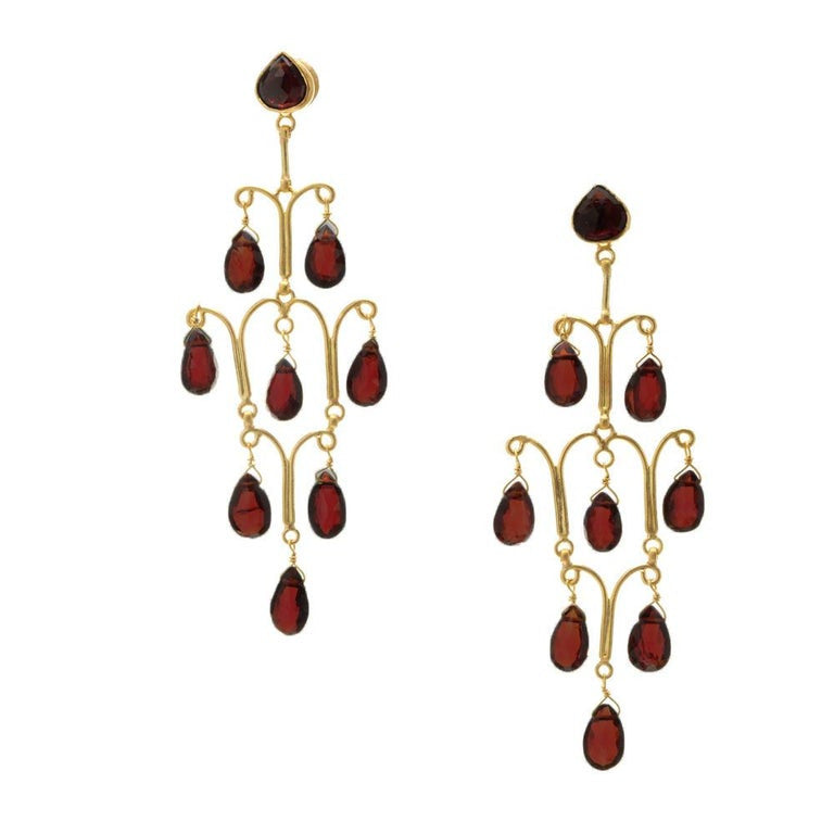 14.00 Carat Garnet Briolette Yellow Gold Chandelier Dangle Earrings – image 5