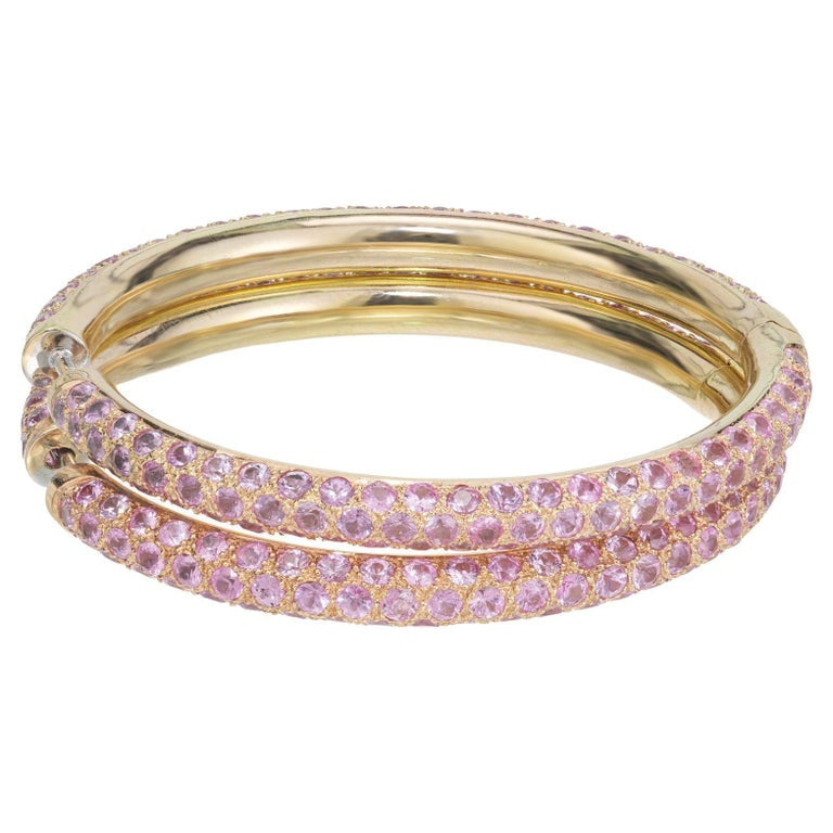 10.00 Carat Round Pink Sapphire Yellow Gold Hoop Earrings – image 7