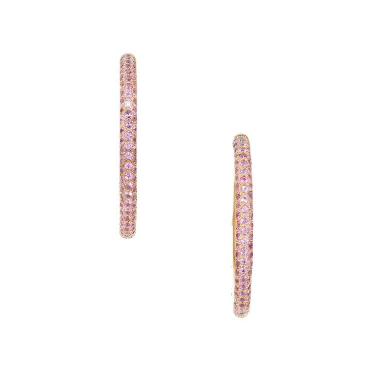 10.00 Carat Round Pink Sapphire Yellow Gold Hoop Earrings – image 2
