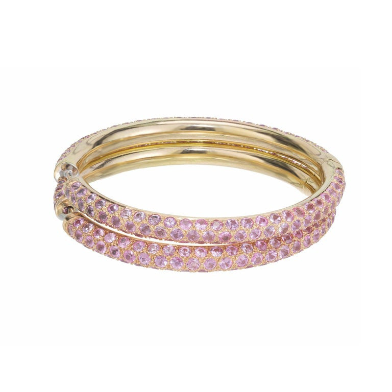 10.00 Carat Round Pink Sapphire Yellow Gold Hoop Earrings – image 2