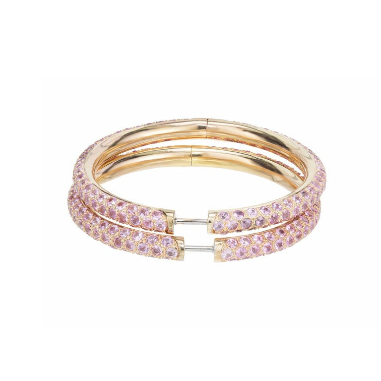10.00 Carat Round Pink Sapphire Yellow Gold Hoop Earrings – image 3